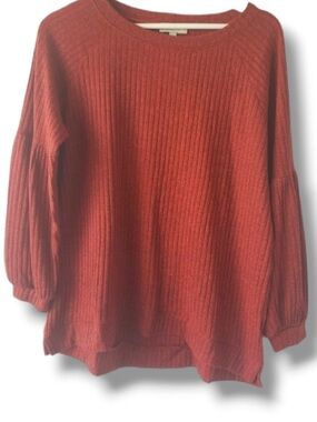 Status by Chenault Women’s Red Orange Ribbed Peasant Sleeve Sweater Top